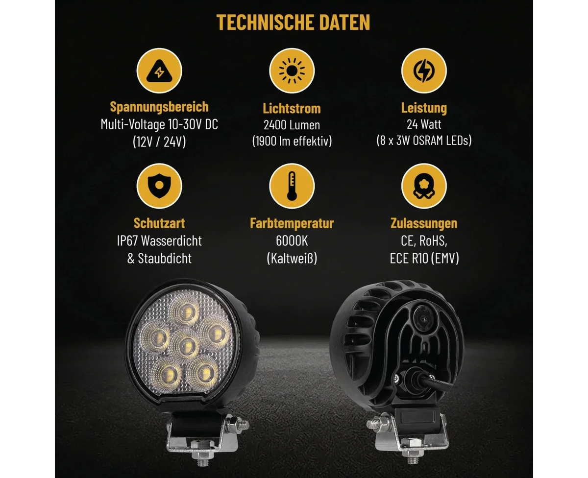 24 Watt LED Flood Beam Round Work Light - LG872
